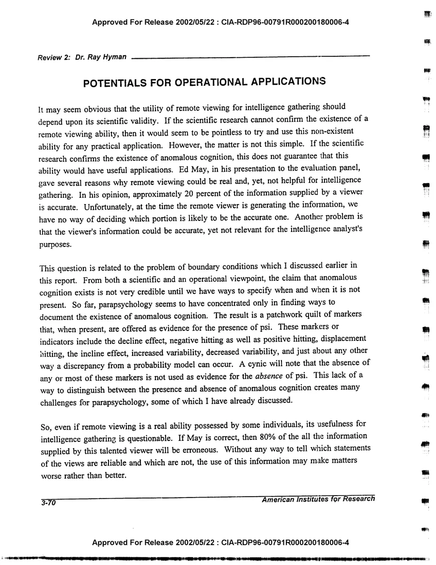 An Evaluation of Remote Viewing: Research and Applications — leaf 99, printed page 3-70, facsimile of the released scan