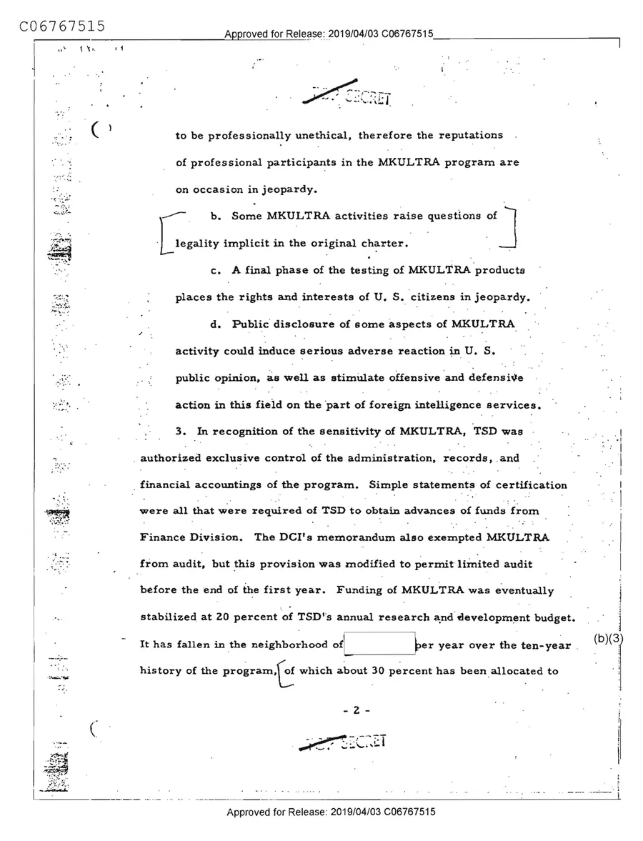 Report of Inspection of MKULTRA — leaf 4, printed page 2, facsimile of the released scan