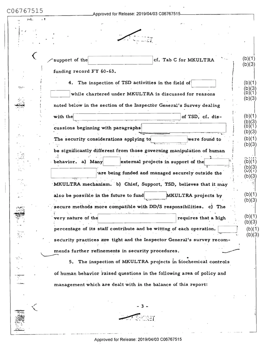 Report of Inspection of MKULTRA — leaf 5, printed page 3, facsimile of the released scan
