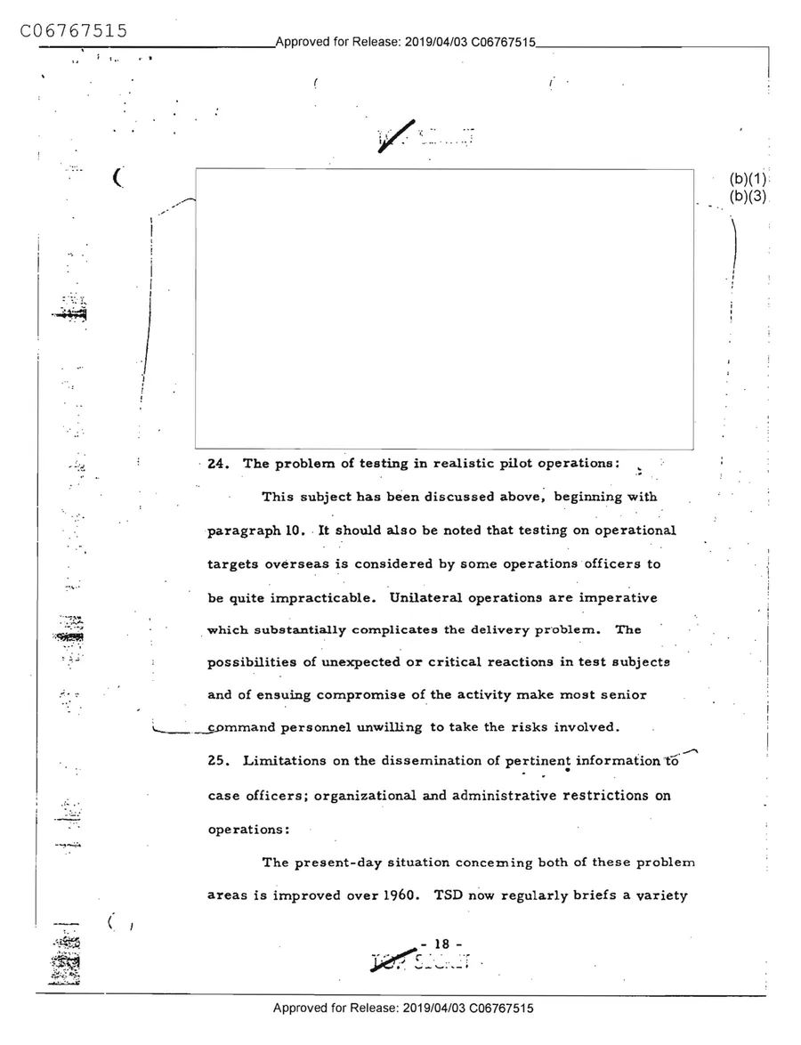 Report of Inspection of MKULTRA — leaf 20, printed page 18, facsimile of the released scan