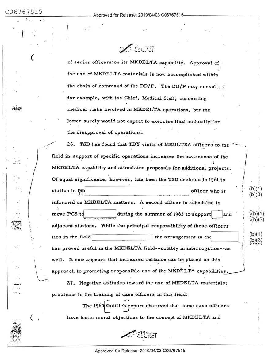Report of Inspection of MKULTRA — leaf 21, printed page 19, facsimile of the released scan