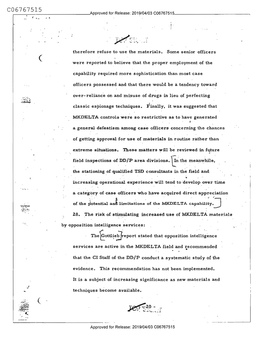 Report of Inspection of MKULTRA — leaf 22, printed page 20, facsimile of the released scan