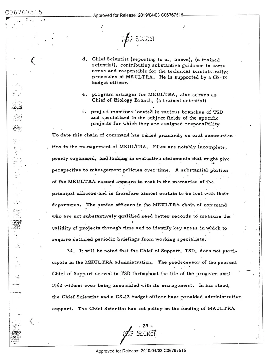 Report of Inspection of MKULTRA — leaf 25, printed page 23, facsimile of the released scan