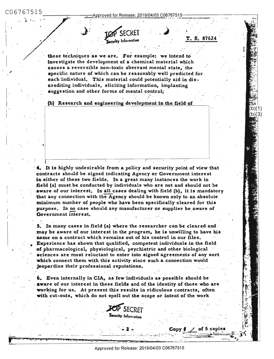 Report of Inspection of MKULTRA — leaf 32, printed page 2 (Tab A), facsimile of the released scan