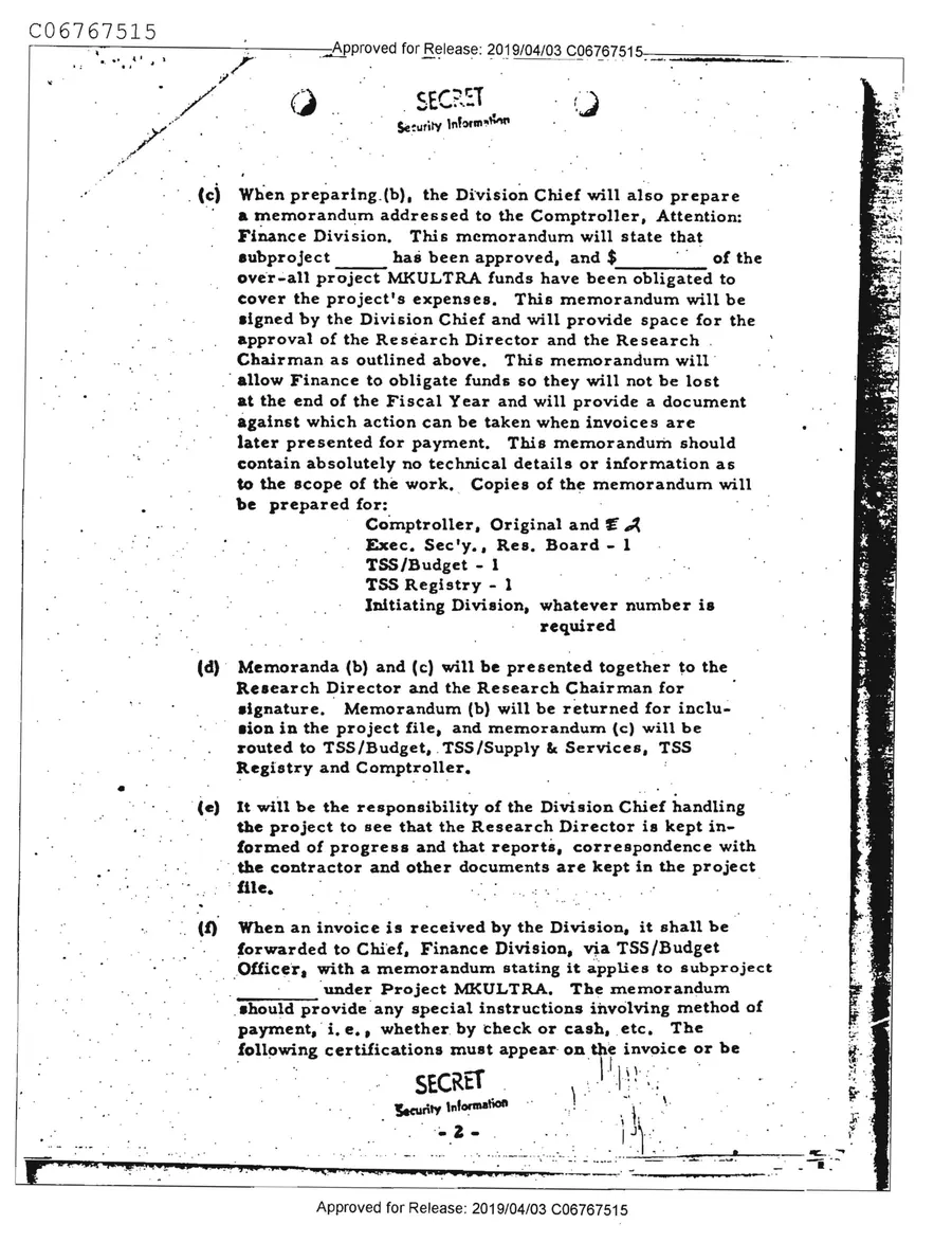 Report of Inspection of MKULTRA — leaf 40, printed page 2 (Tab B, 21 April 1953), facsimile of the released scan