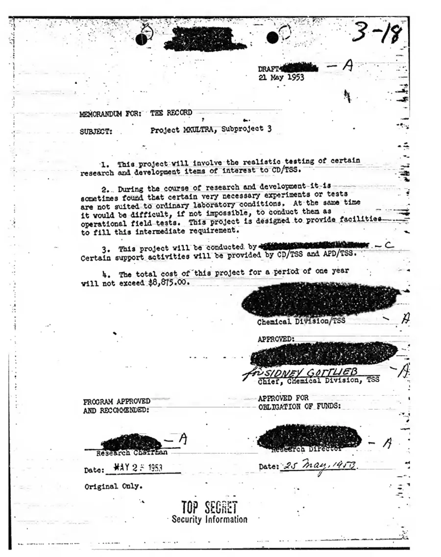 Report of Inspection of MKULTRA — leaf 45, facsimile of the released scan