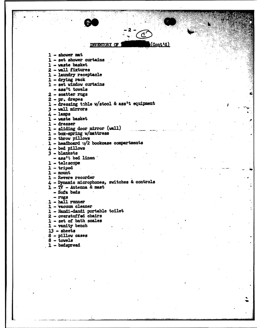 Report of Inspection of MKULTRA — leaf 54, printed page 2 (inventory of 21 December 1955), facsimile of the released scan