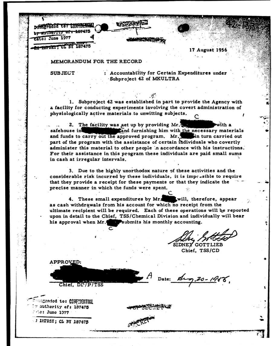Report of Inspection of MKULTRA — leaf 57, facsimile of the released scan