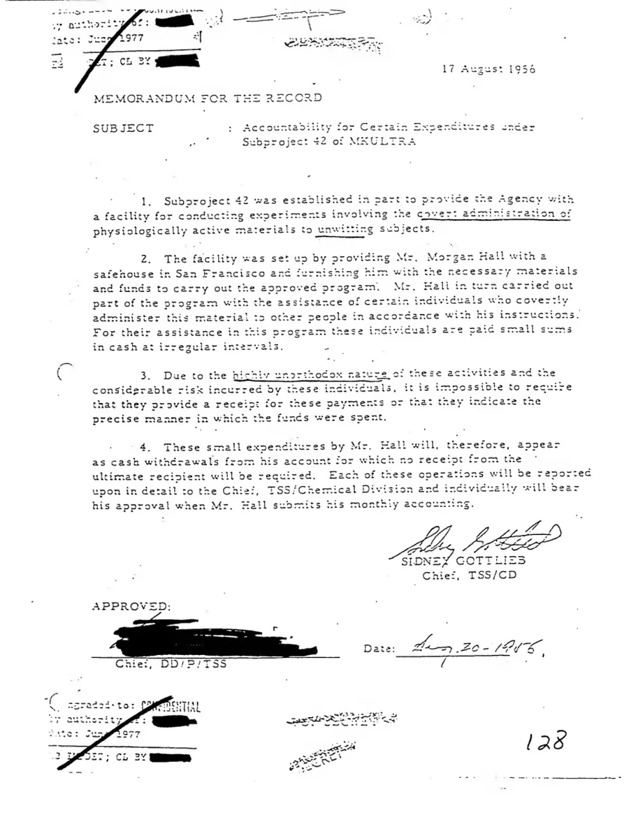 Report of Inspection of MKULTRA — leaf 58, facsimile of the released scan