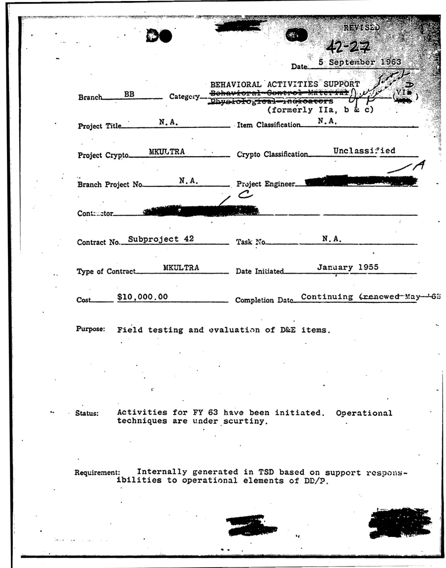 Report of Inspection of MKULTRA — leaf 60, facsimile of the released scan