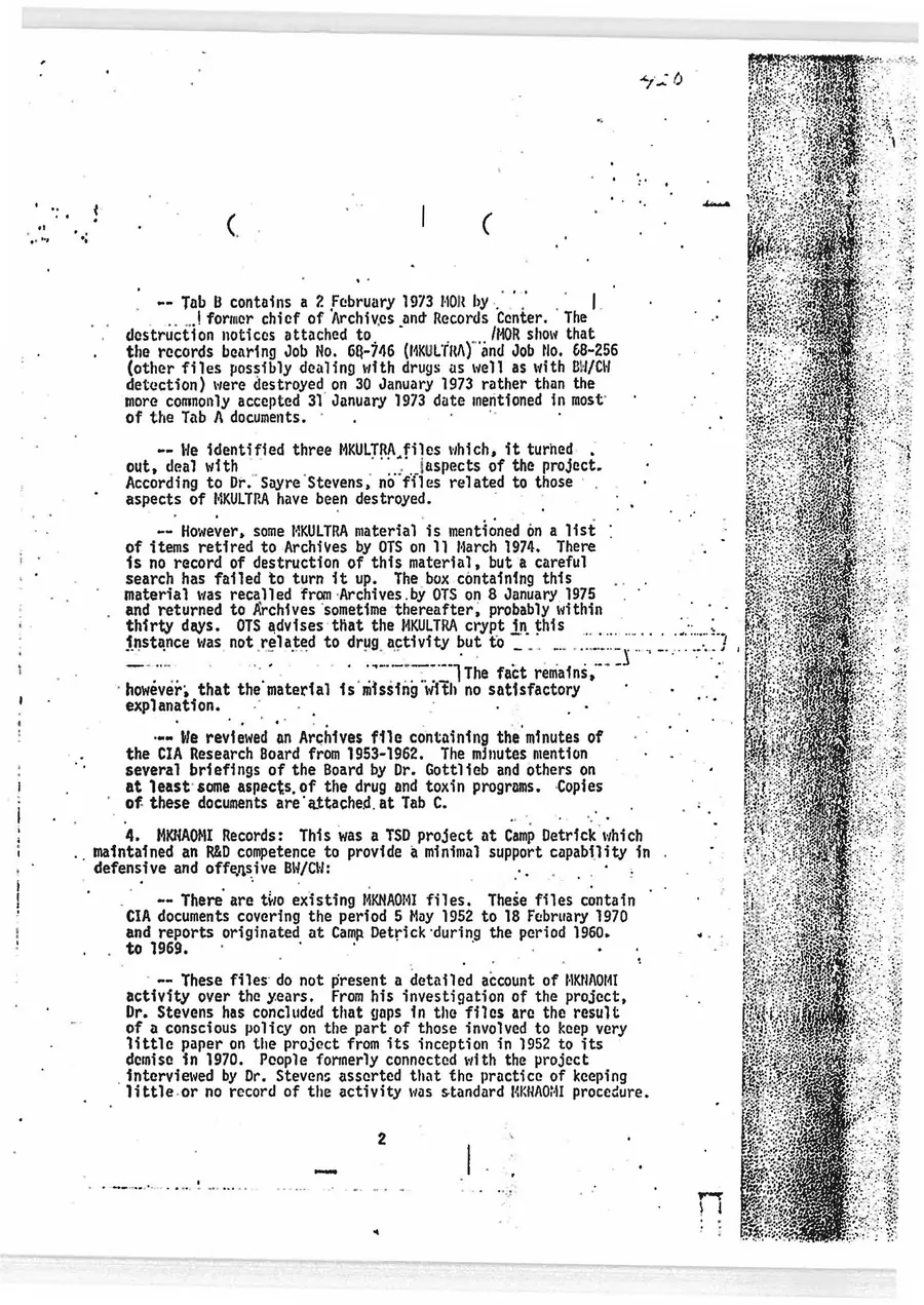 Report of Inspection of MKULTRA — leaf 65, printed page 2 (memorandum of 20 October 1975), facsimile of the released scan