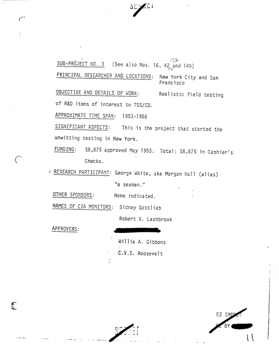 Report of Inspection of MKULTRA — leaf 68, facsimile of the released scan