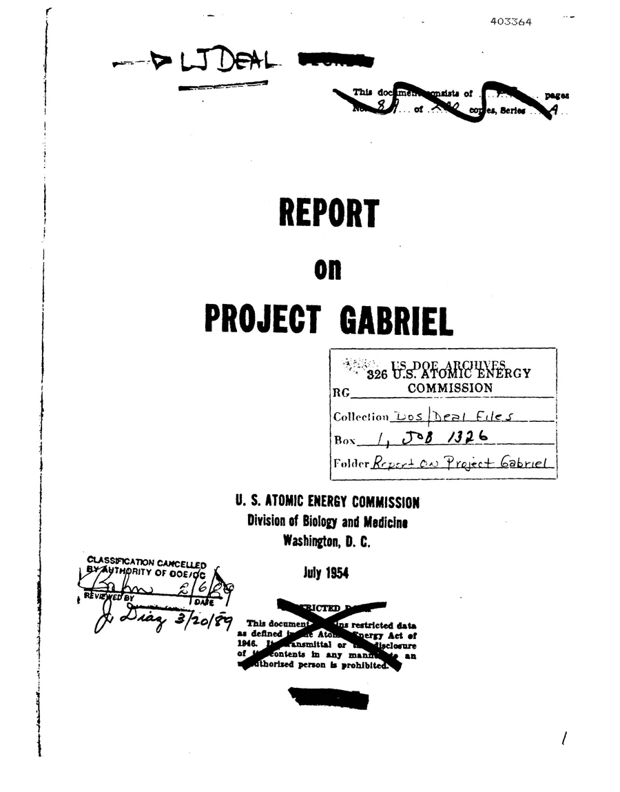 Report on Project Gabriel — leaf 1, facsimile of the released scan