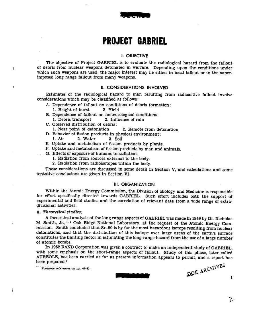 Report on Project Gabriel — leaf 2, printed page 1, facsimile of the released scan