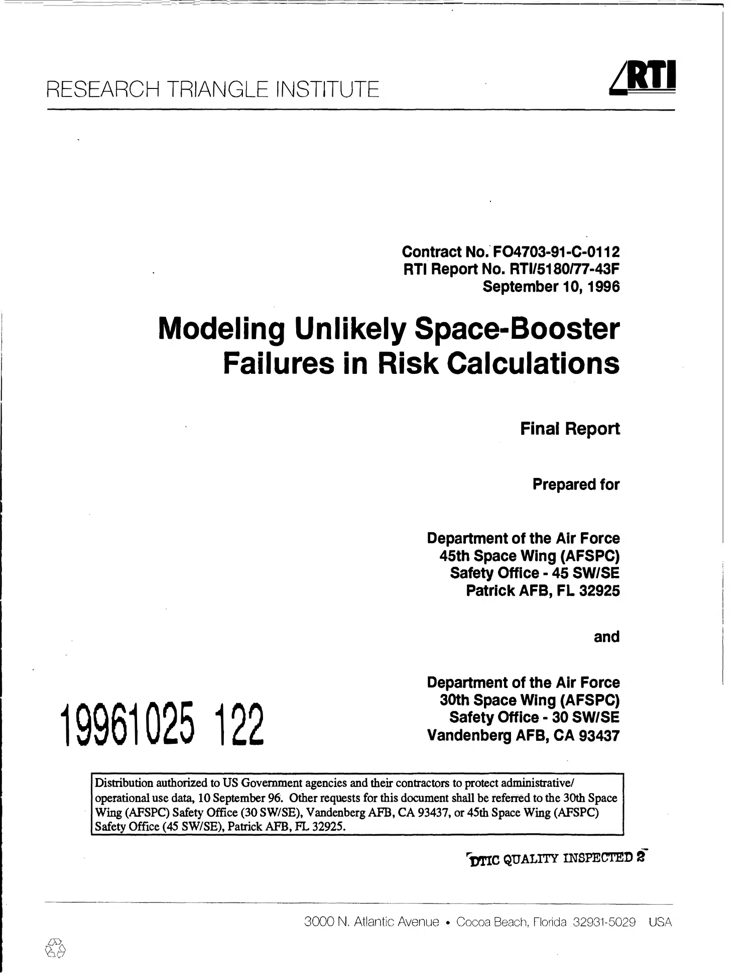 Modeling unlikely space-booster failures in risk calculations, 1996 — opening source page