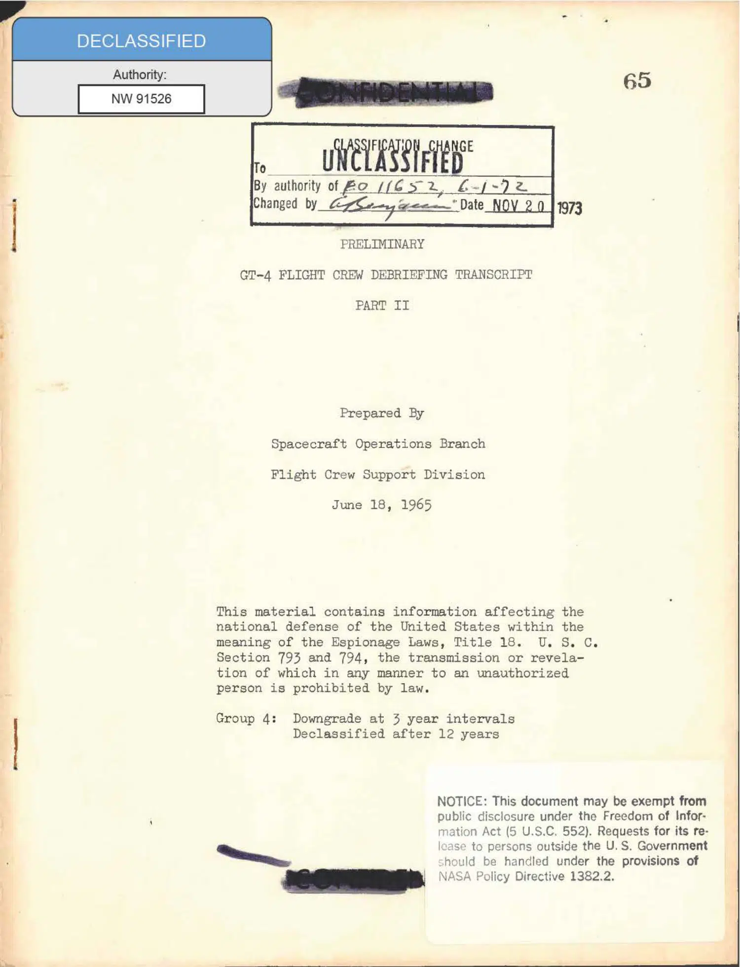 Gemini 4 preliminary crew debriefing, Part II, 1965 — opening source page