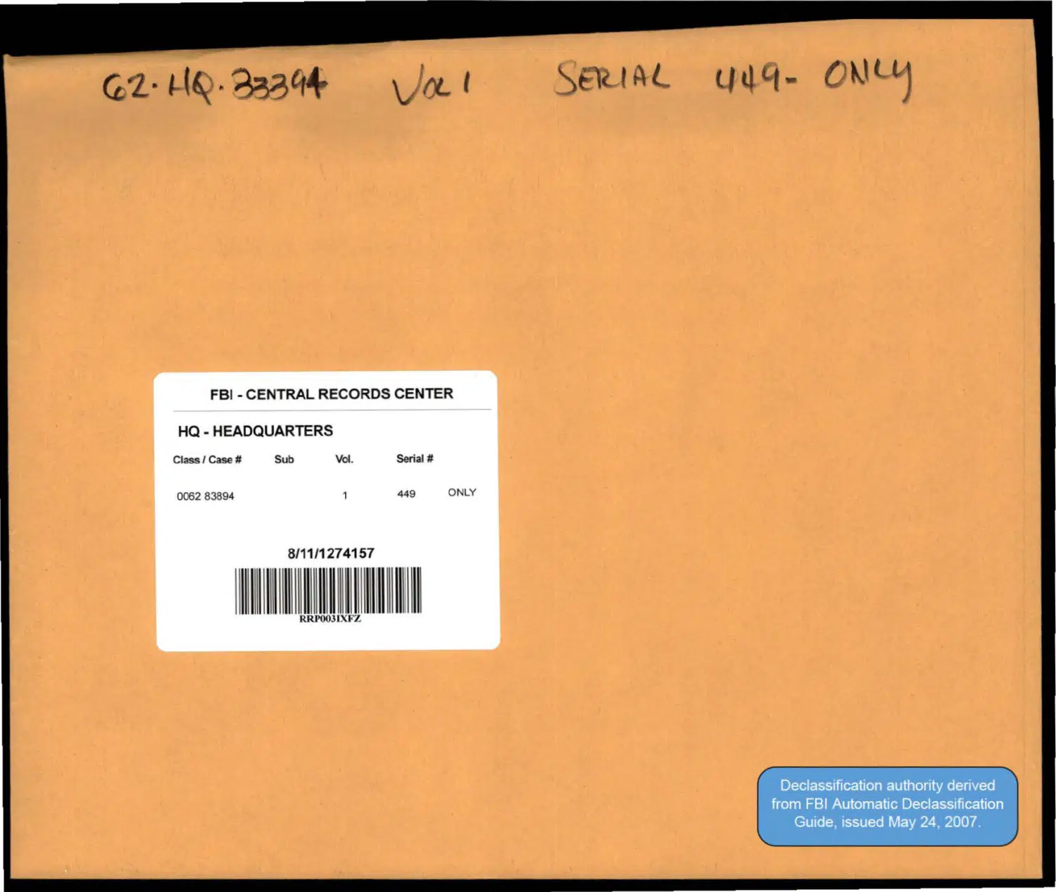 FBI flying-saucer file, Serial 449 — opening source page