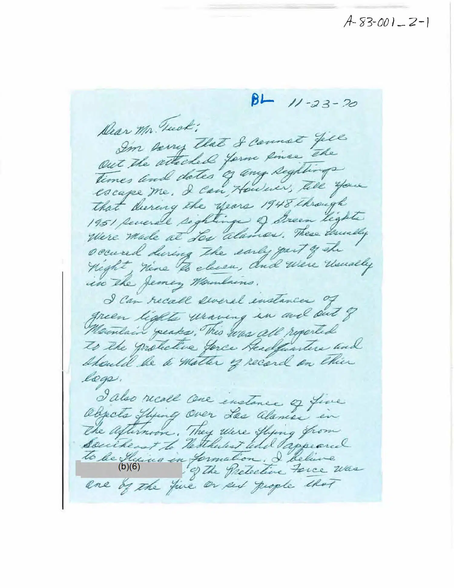 James Tuck's UFO correspondence, 1970s — opening source page