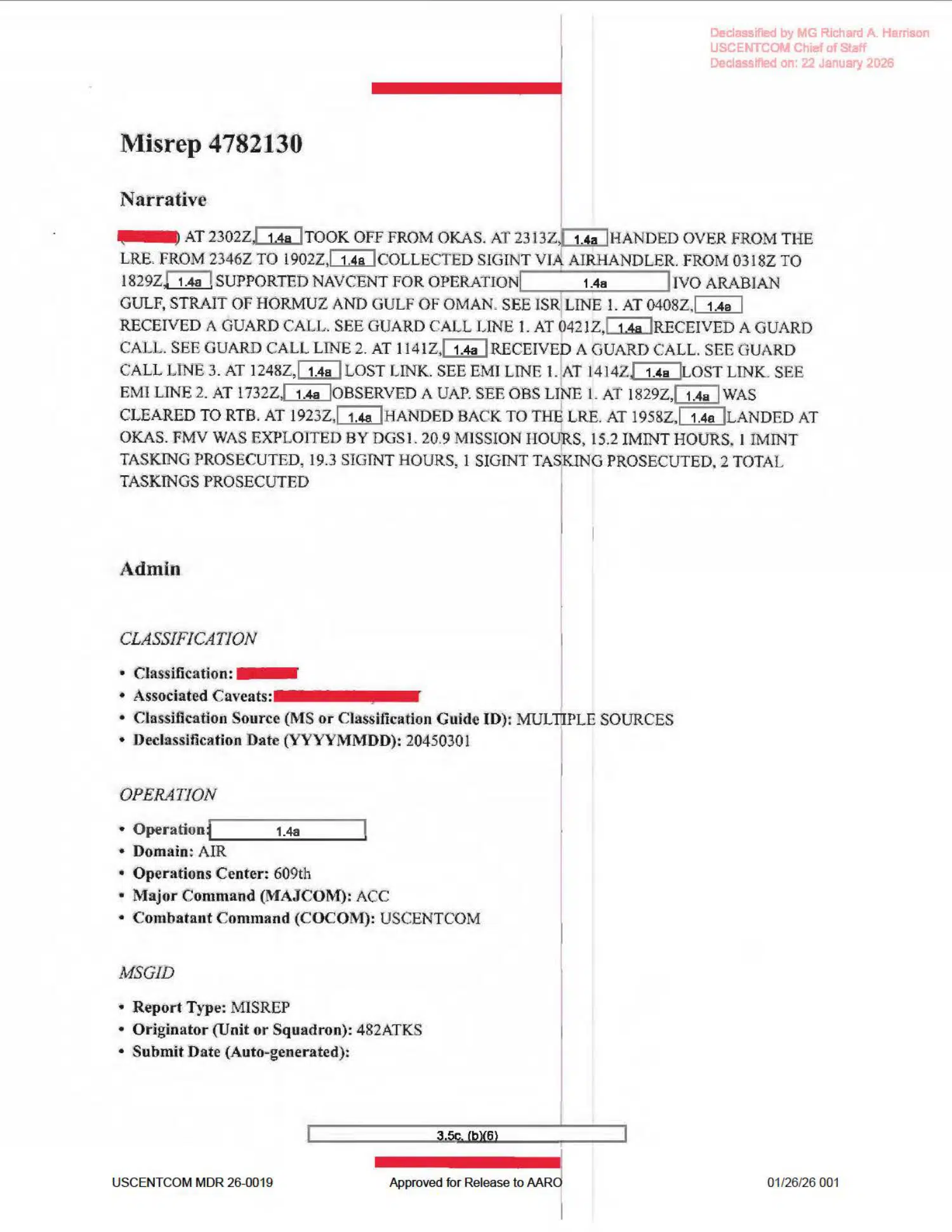 UAP mission report: Strait of Hormuz, September 2020 — opening source page