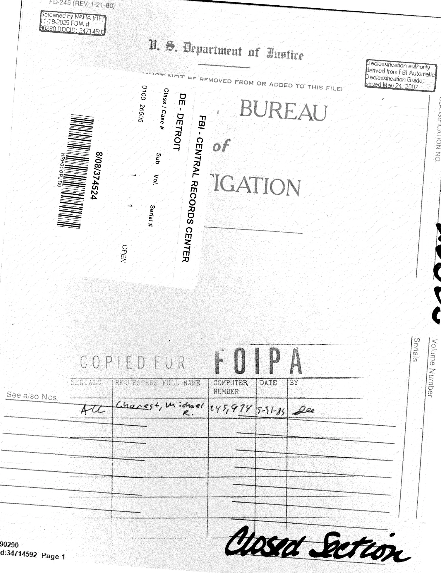 FBI interview about a reported aircraft in Germany in 1944 — opening source page