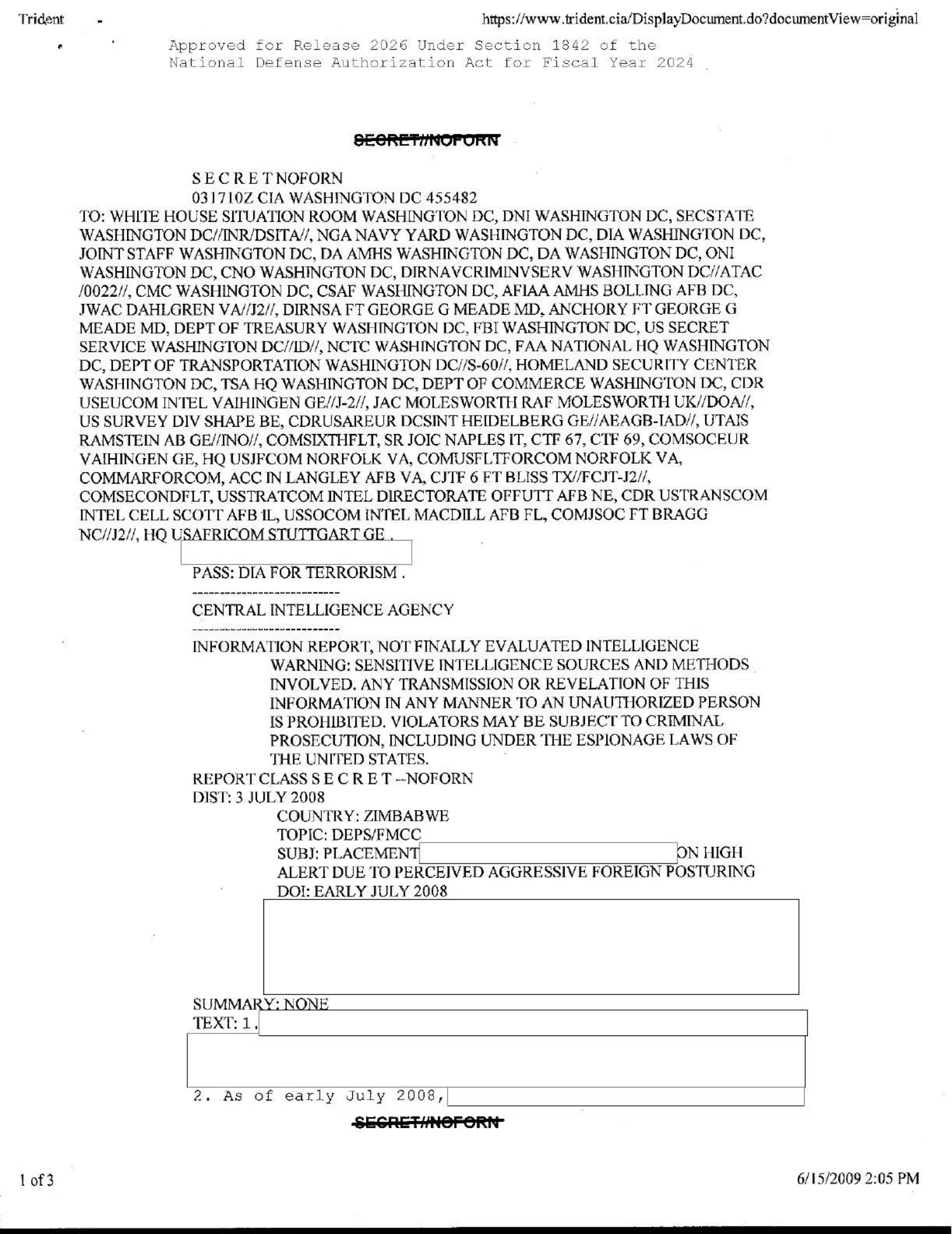 UFO report and alert at Harare International Airport, 2008 — opening source page