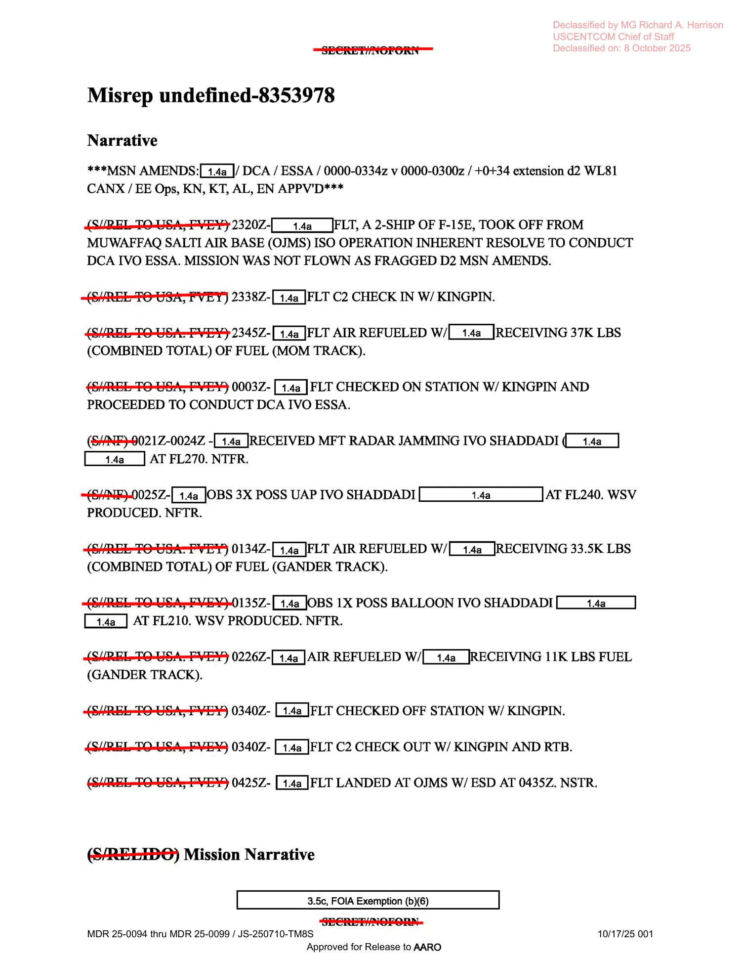 UAP mission report: possible balloon over Syria, February 2023 — opening source page