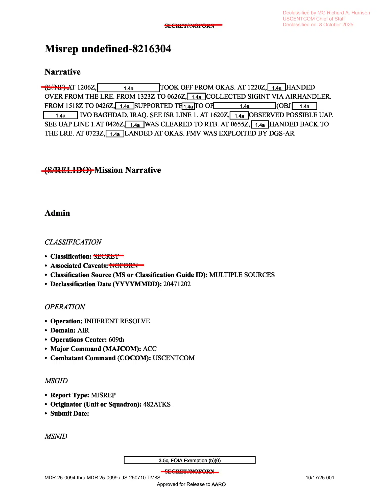 UAP mission report: possible object over Iraq, December 2022 — opening source page