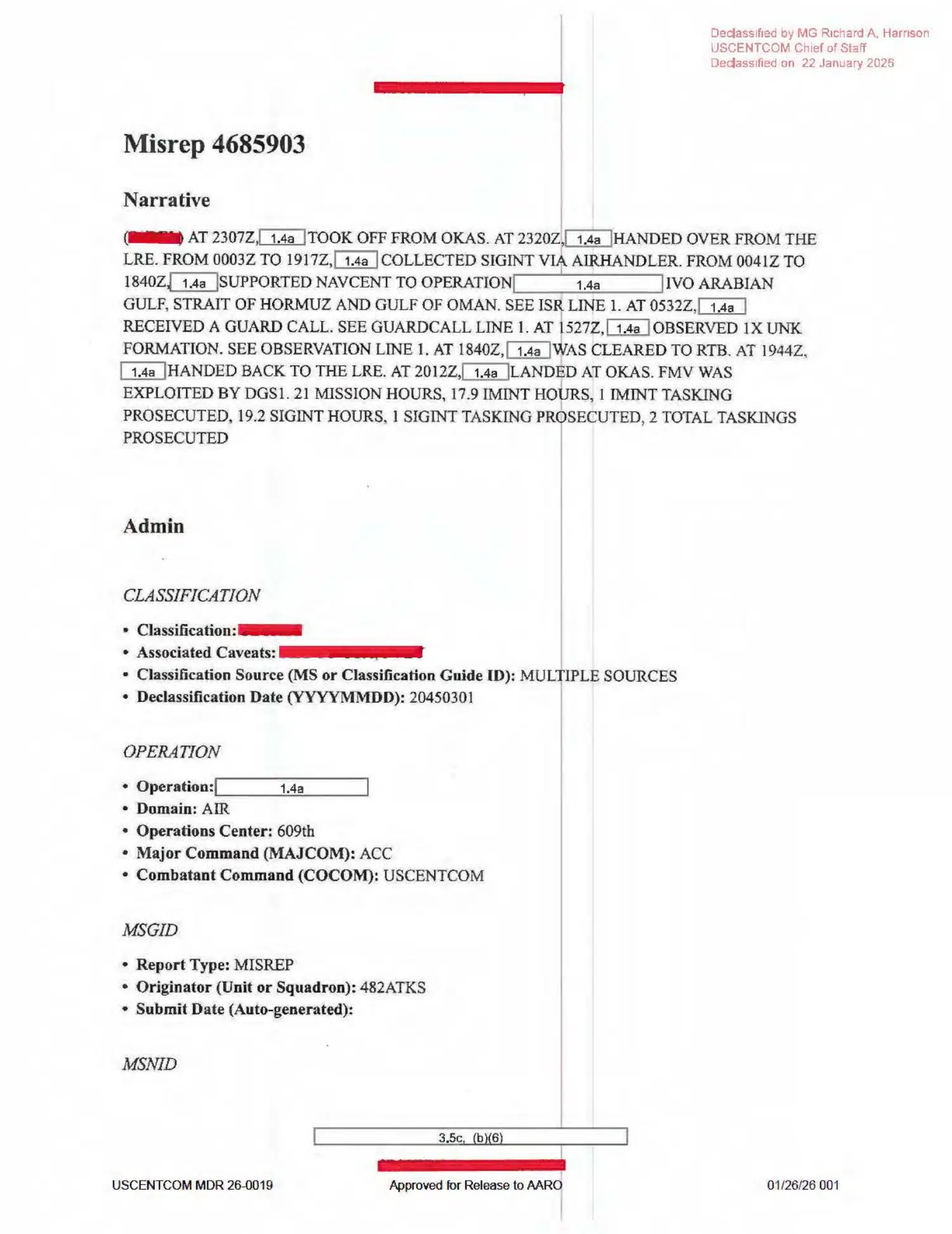 UAP mission report: reported formation over the Arabian Gulf, August 2020 — opening source page