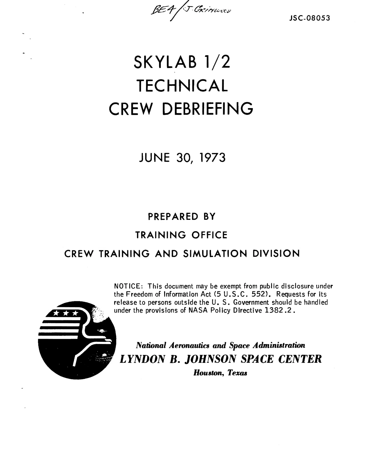 Skylab crew debriefings: light flashes and orbital observations, 1973–1974 — opening source page