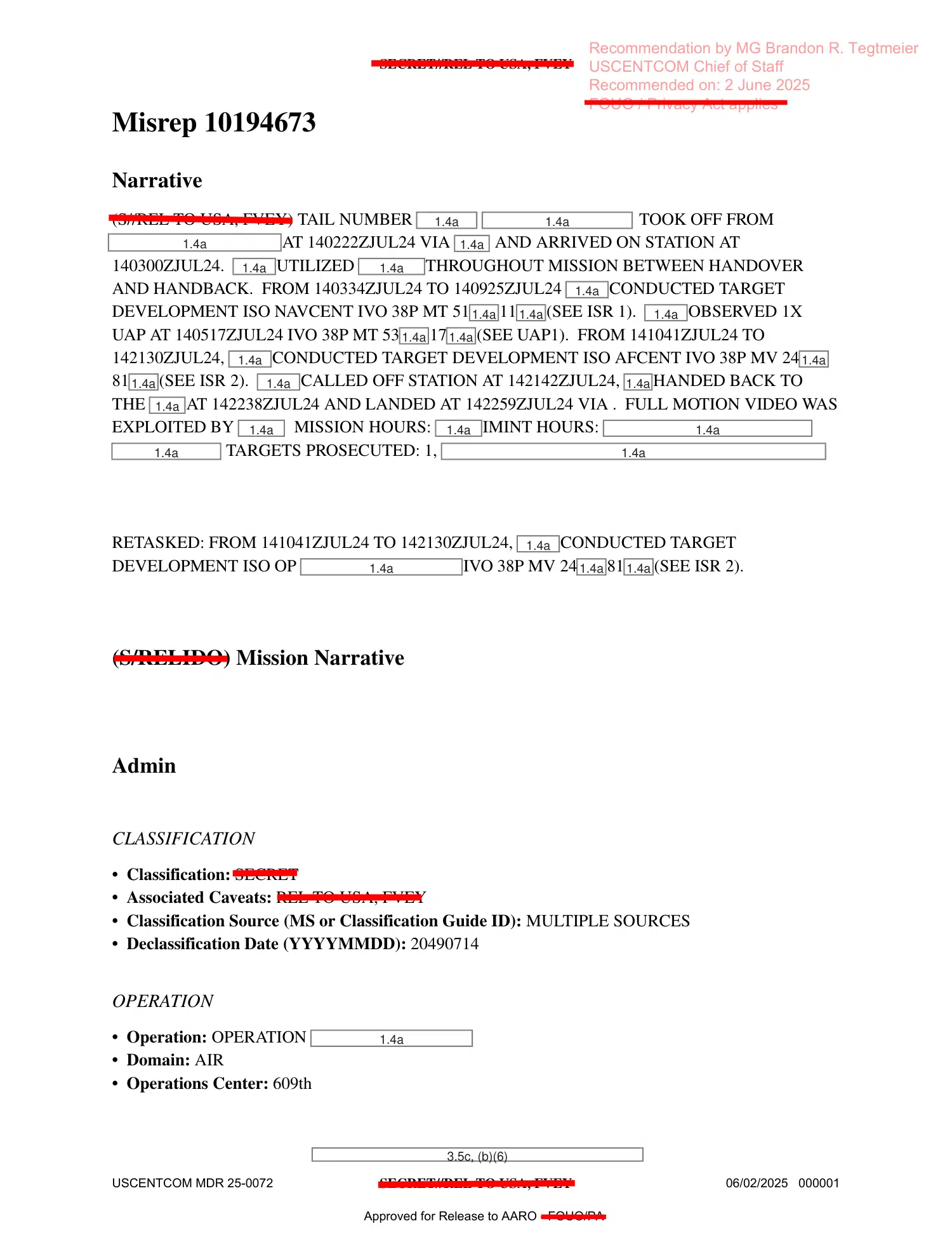 UAP mission report: straight flight path over the Gulf of Aden, July 2024 — opening source page