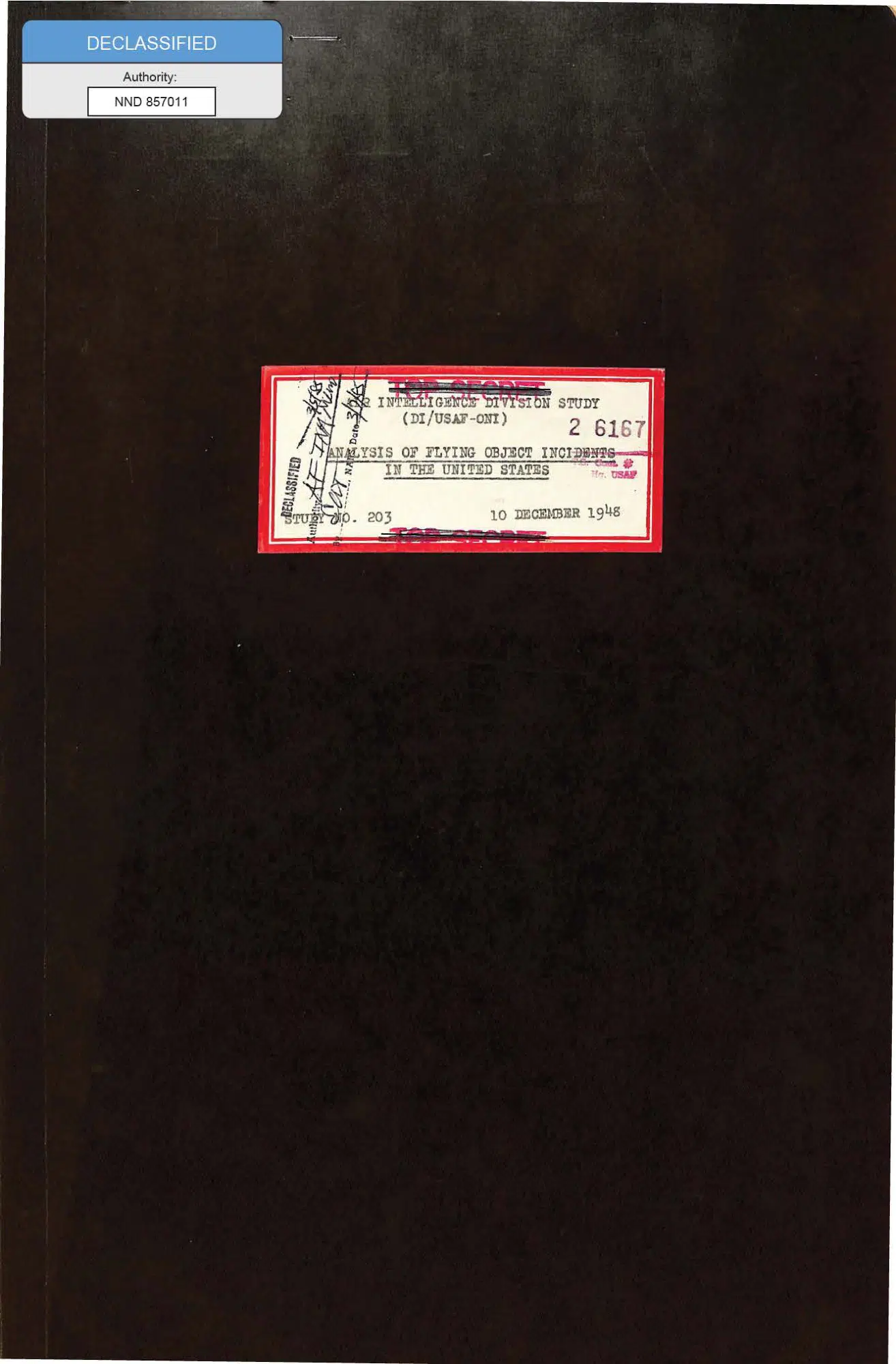 Analysis of flying-object incidents in the United States, 1948 draft — opening source page