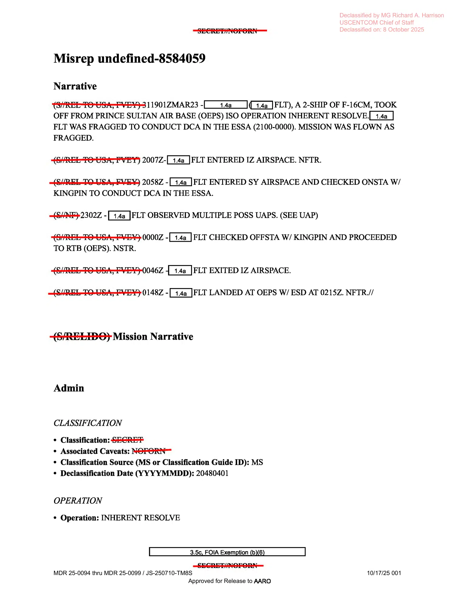 UAP mission report: bright objects tracked over Iraq, 2023 — opening source page