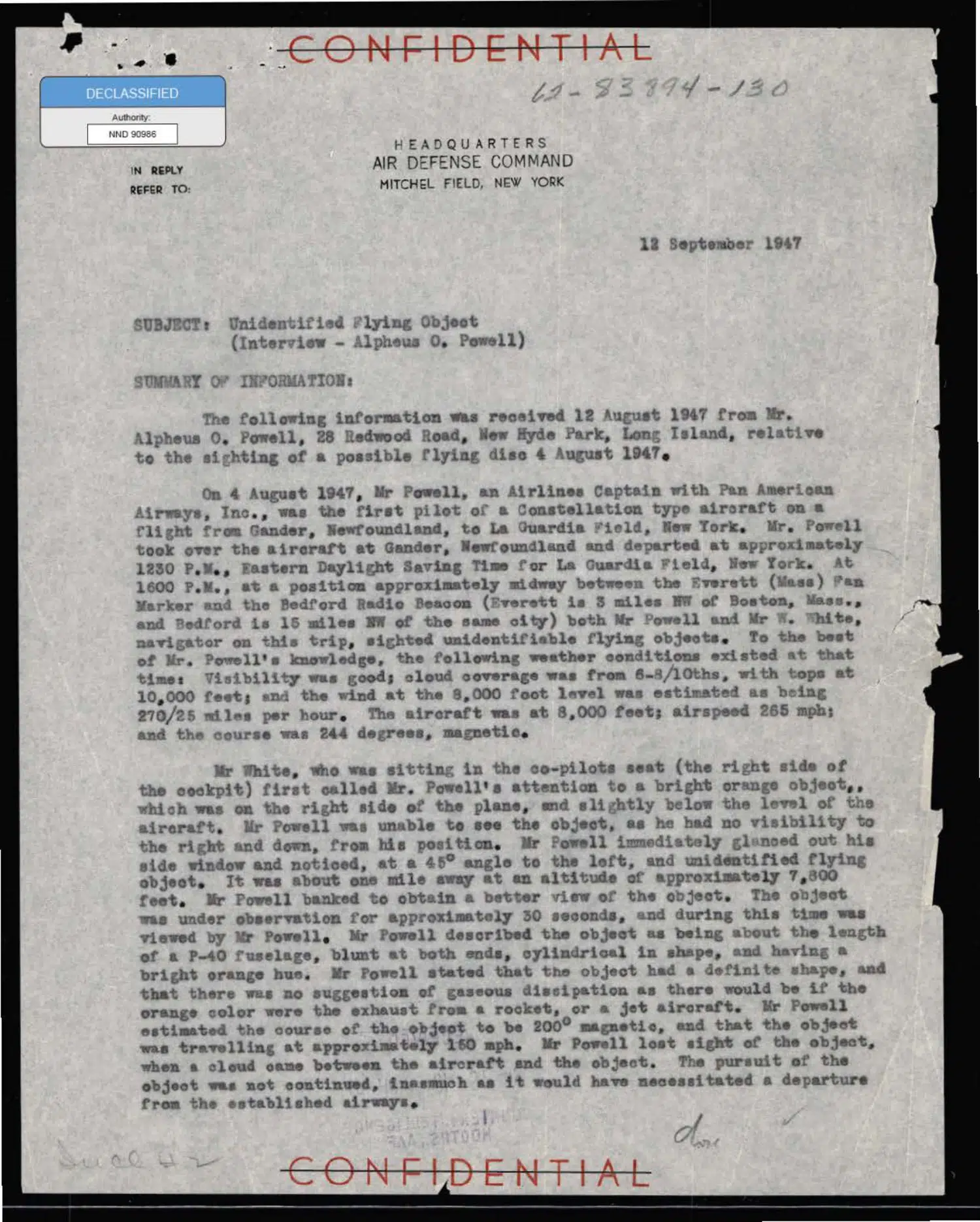 Flying-disc reports and Arnold's account (Serial 130) — opening source page