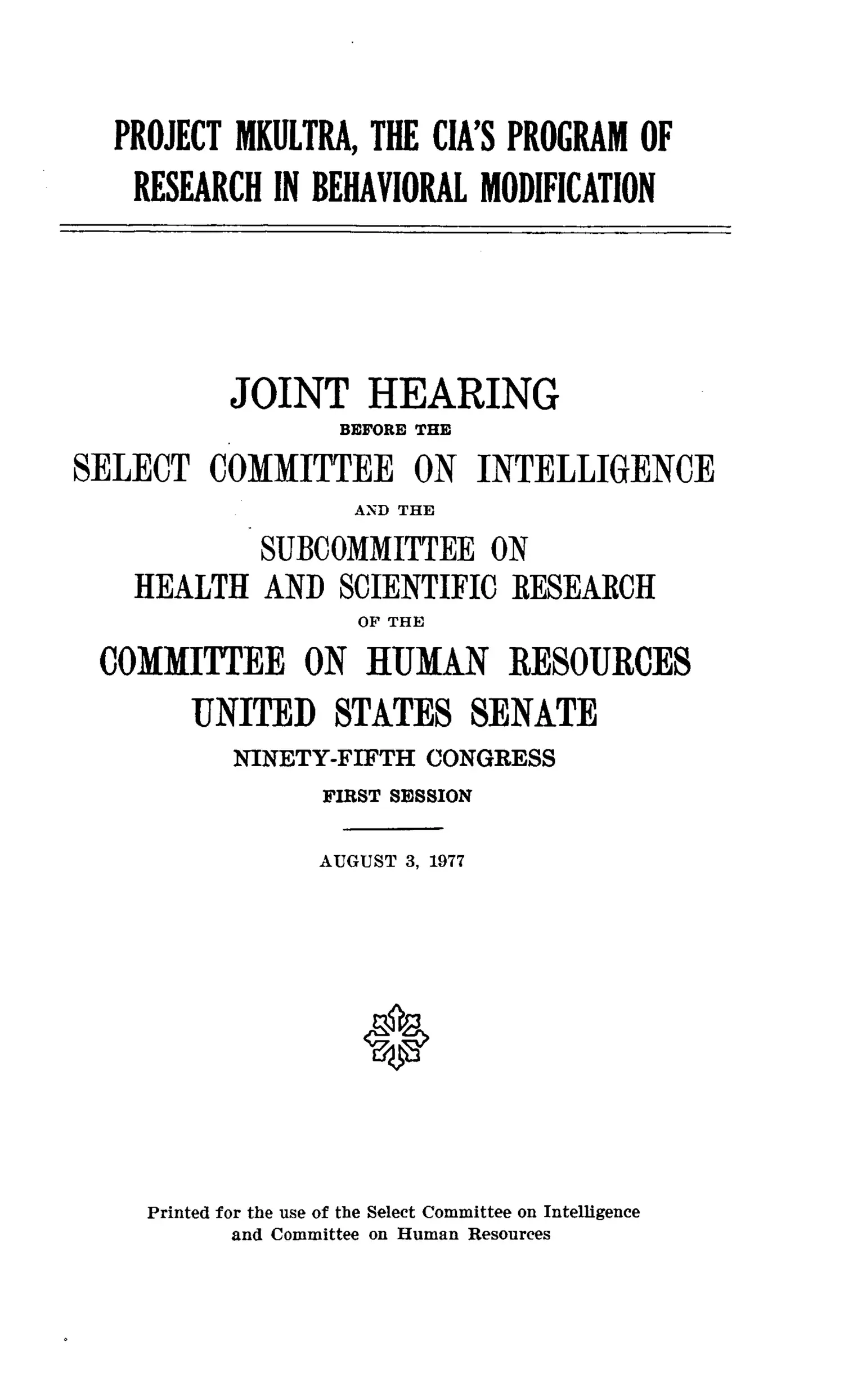 The 1977 MKULTRA hearing — opening source page