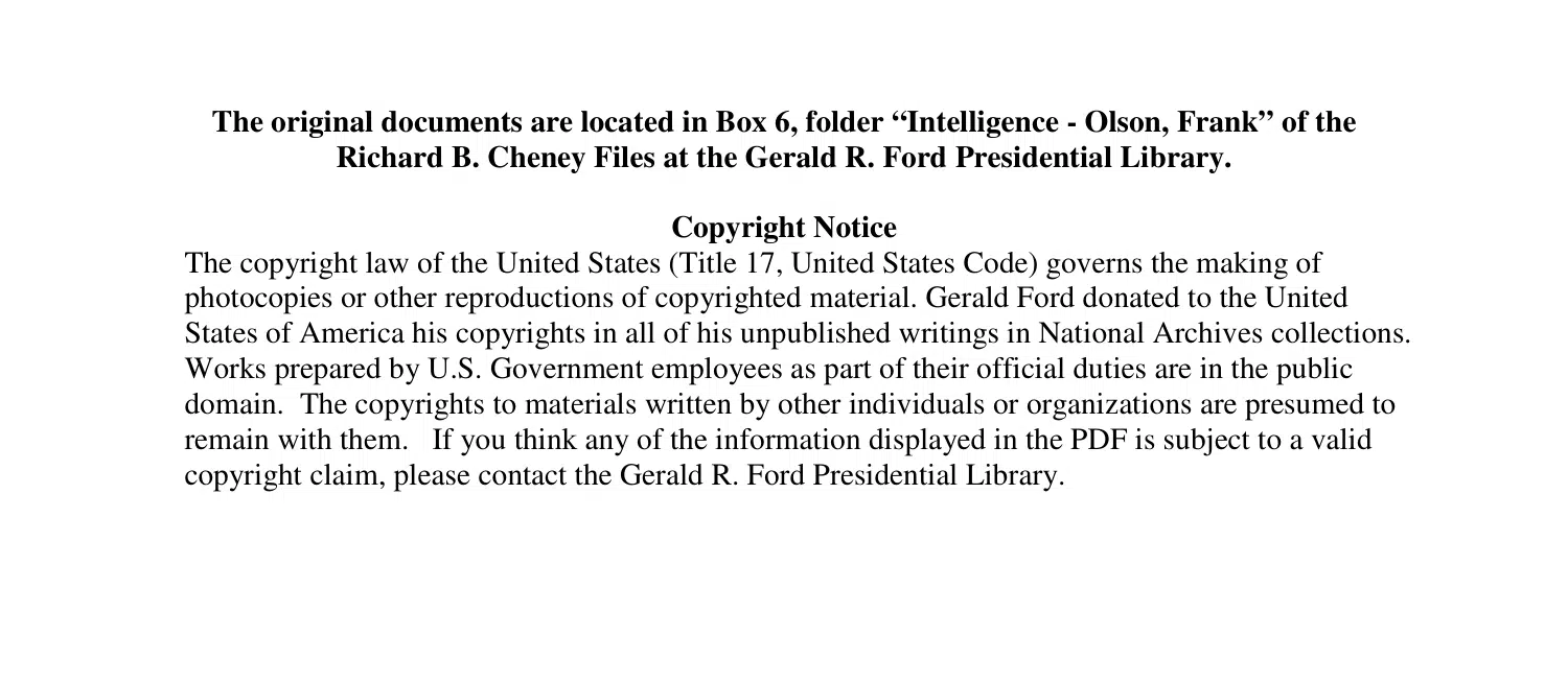 Intelligence — Olson, Frank — opening source page