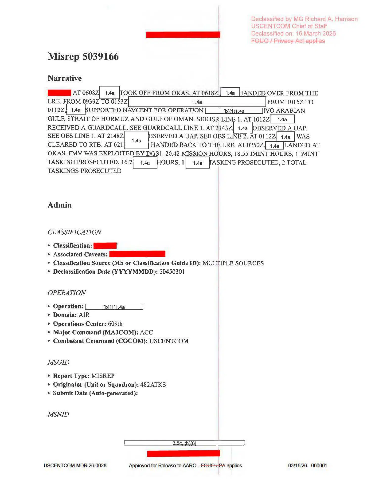 UAP mission report: two observations over Iran, November 2020 — opening source page