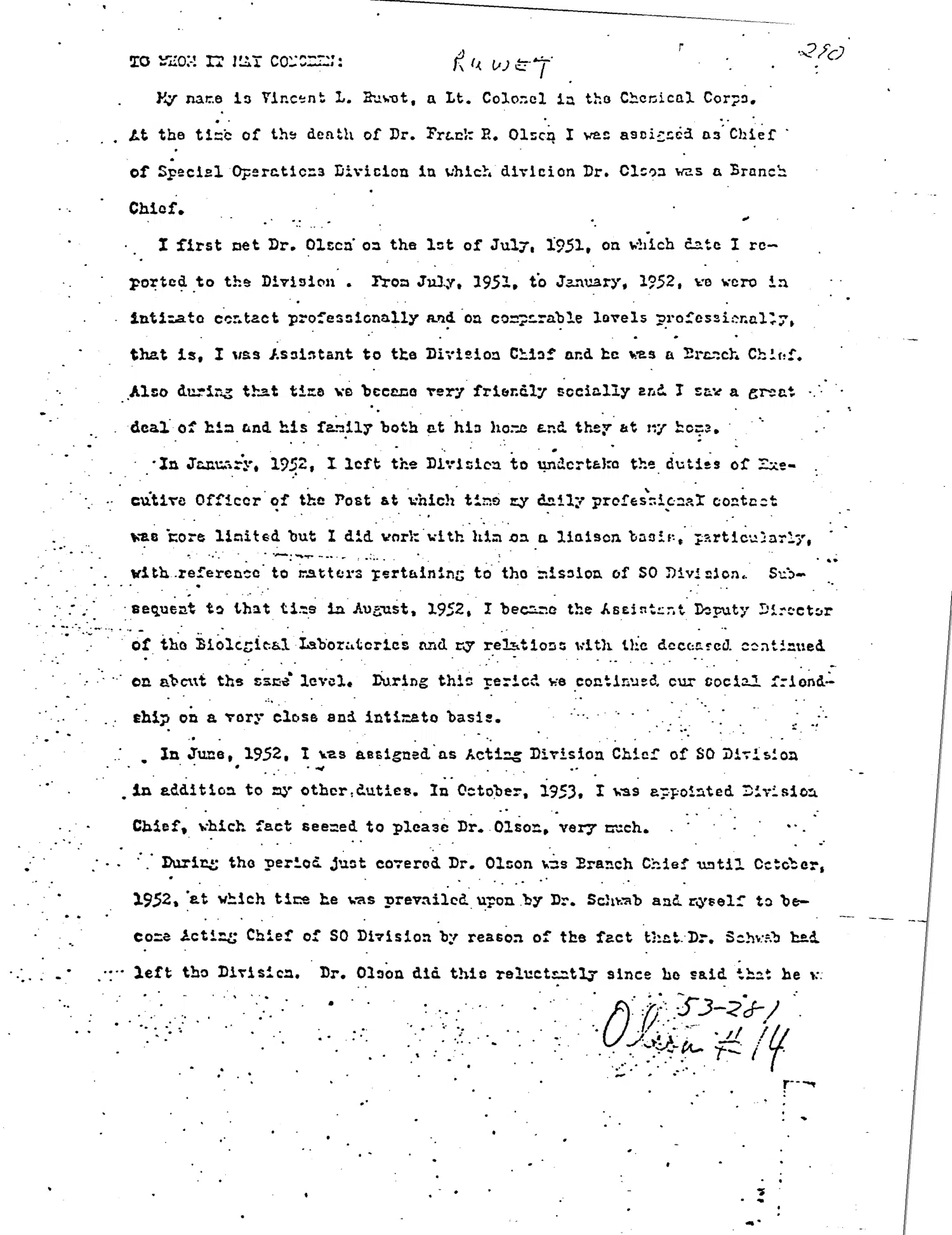Statement by Lt. Col. Vincent L. Ruwet — opening source page