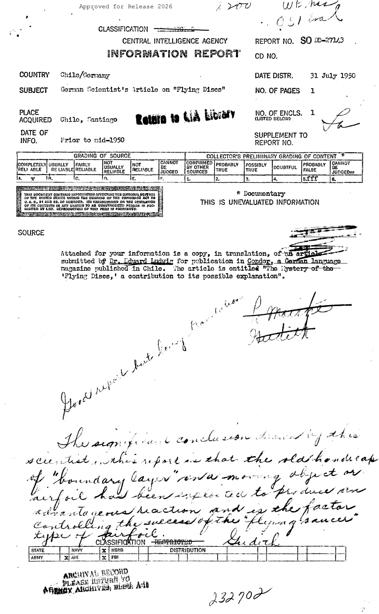 A German scientist's theory of flying-disc aircraft, 1950 — opening source page