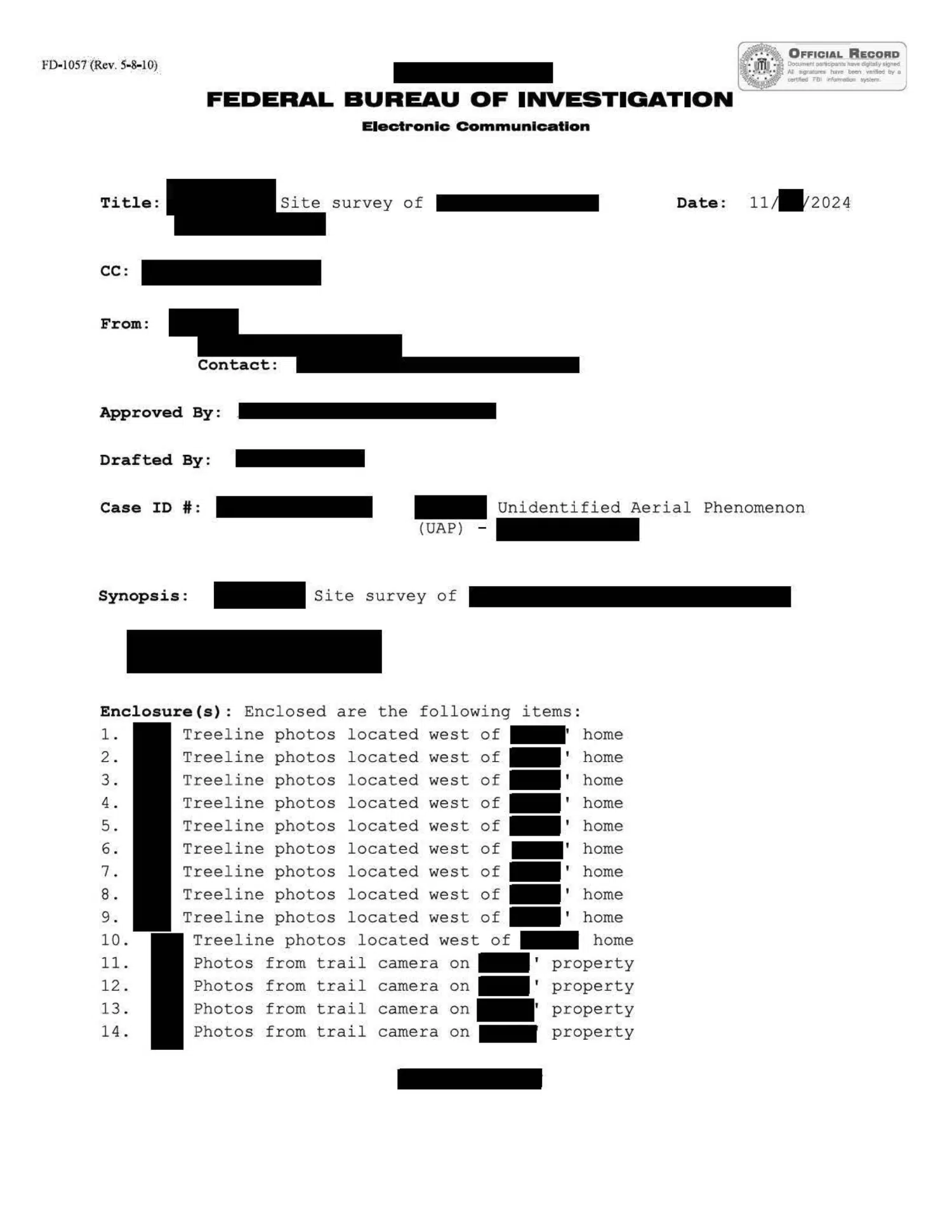 FBI site survey, Northeastern United States, November 2024 — opening source page