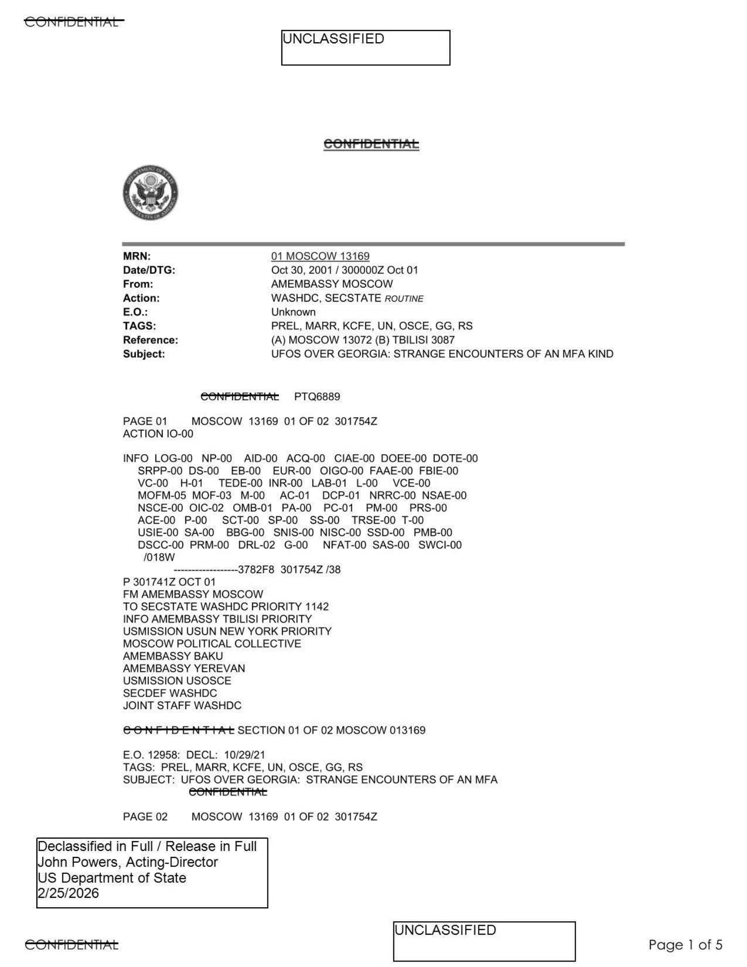 Georgia cable: disputed airspace incursions over Kodori Gorge, 2001 — opening source page