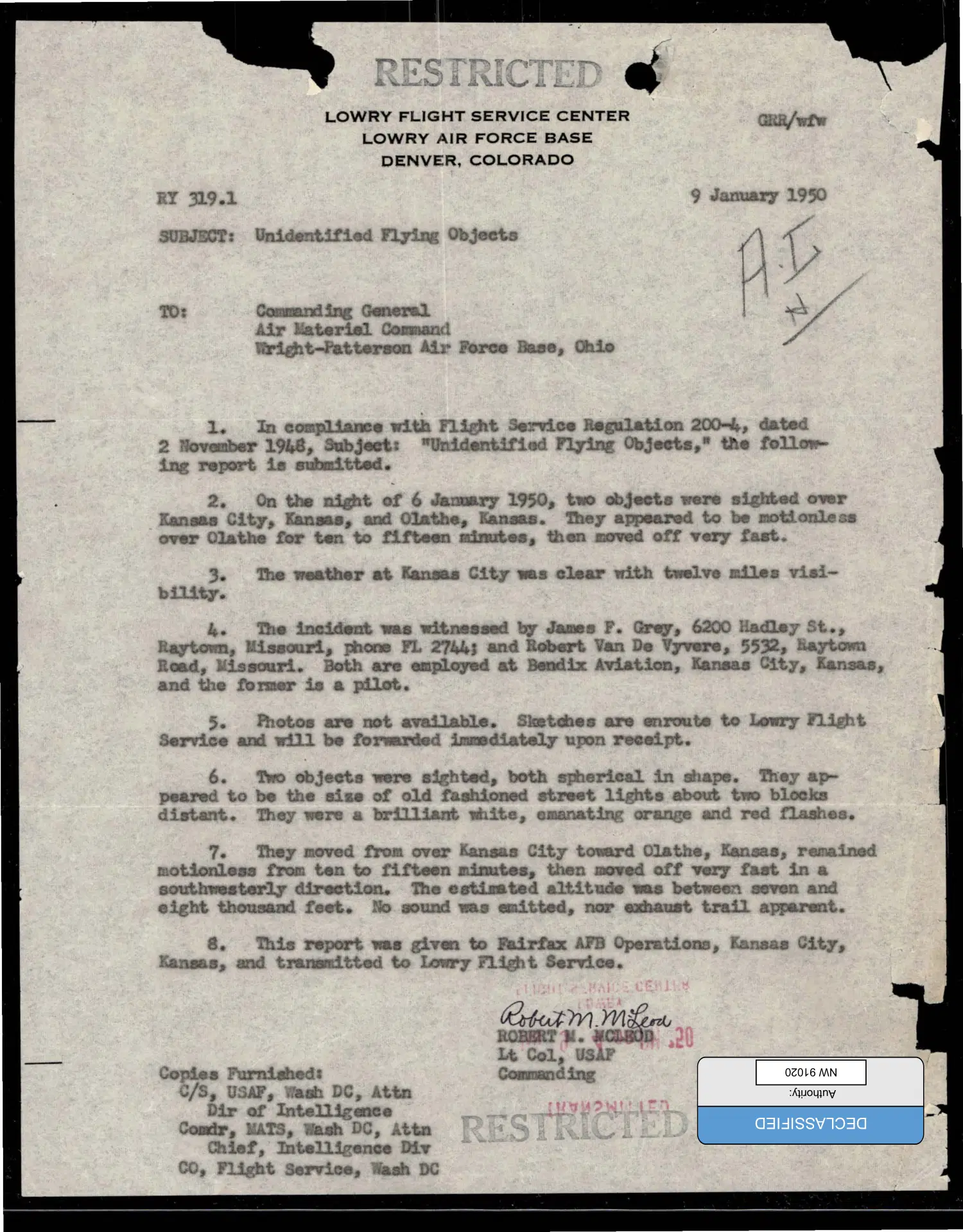 Air Force flying-disc reports: the 1949 file — opening source page