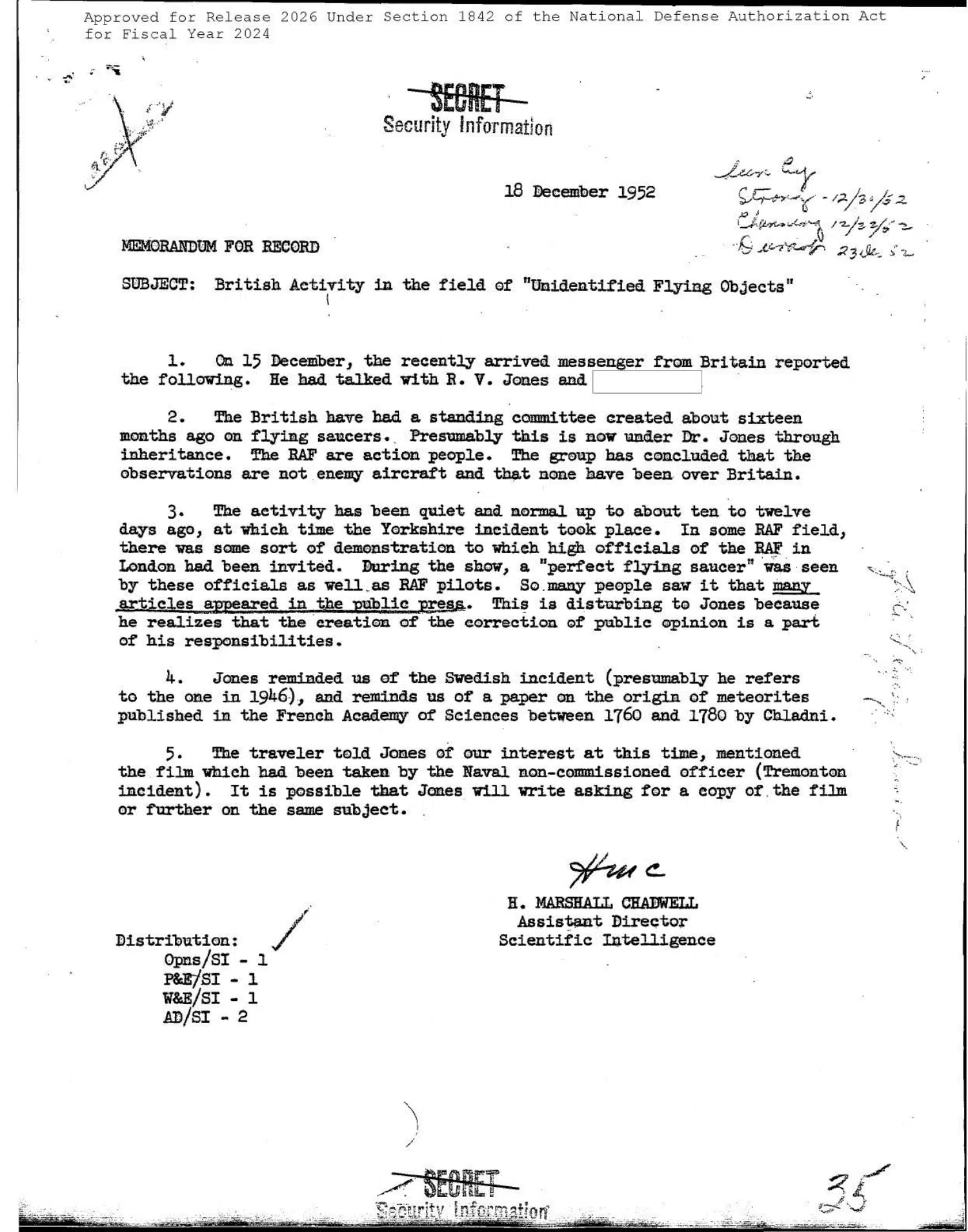 British investigations of unidentified flying objects, 1952 — opening source page