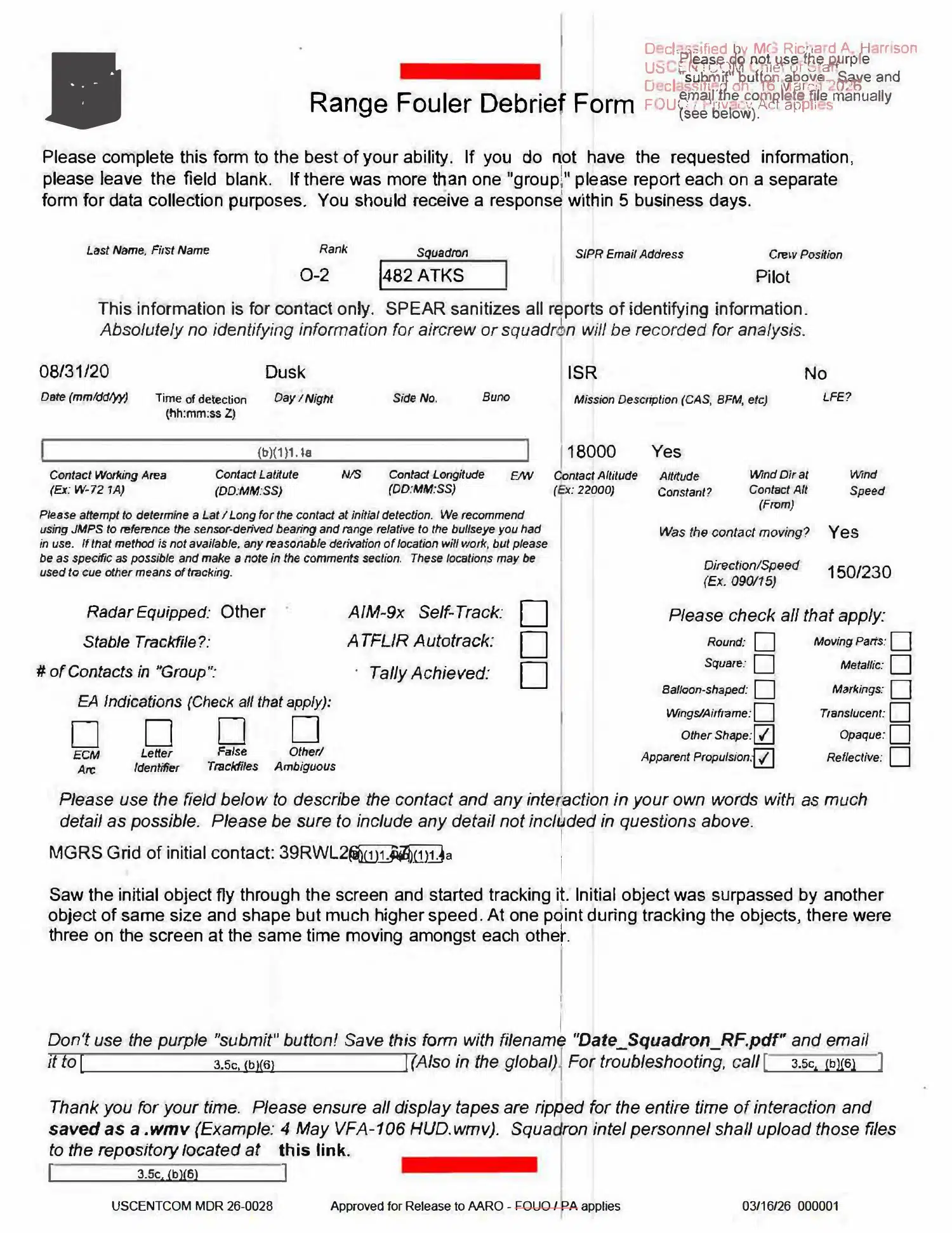 Navy range-fouler report: three objects, August 2020 (D042) — opening source page