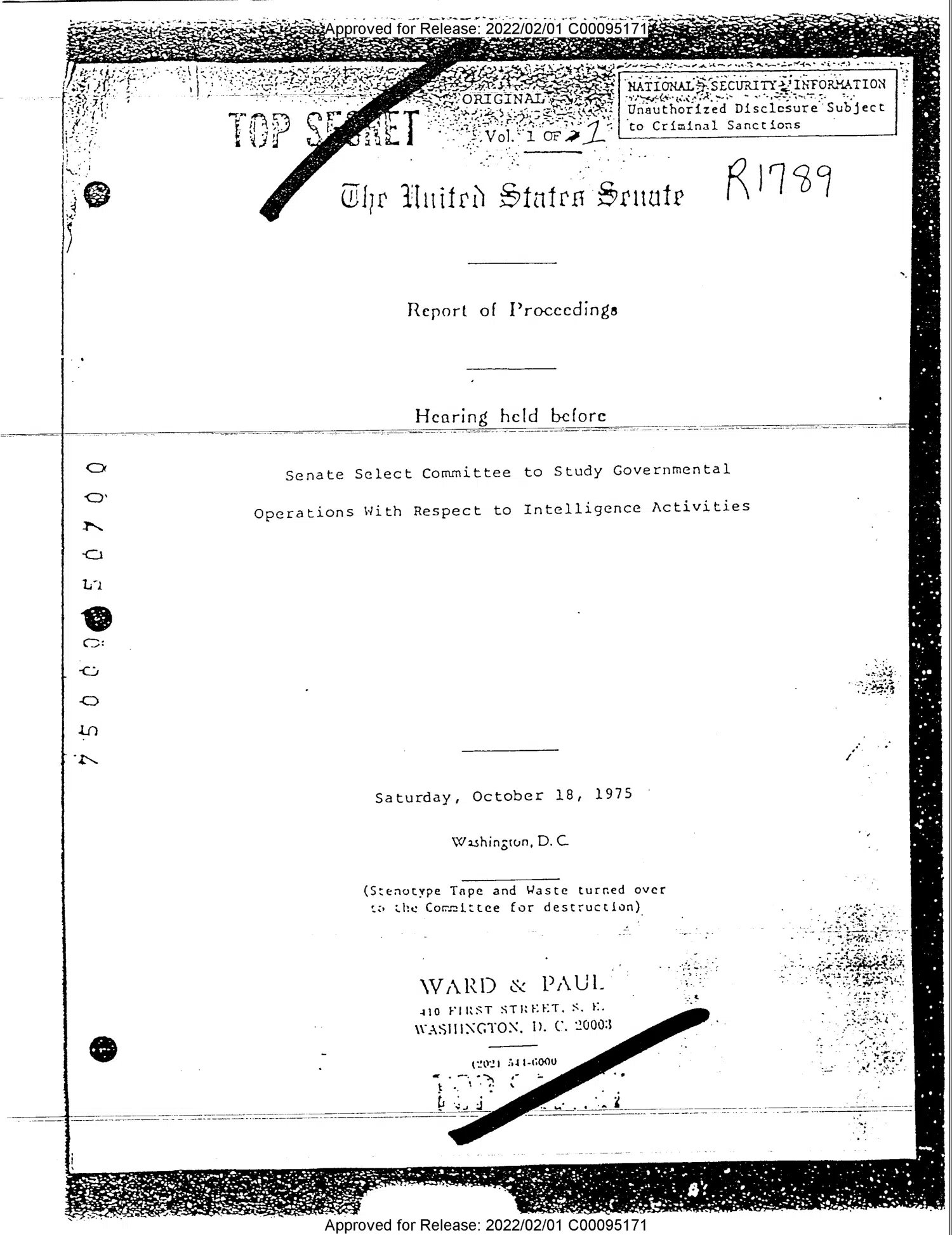 Gottlieb staff testimony, 18 October 1975 — opening source page