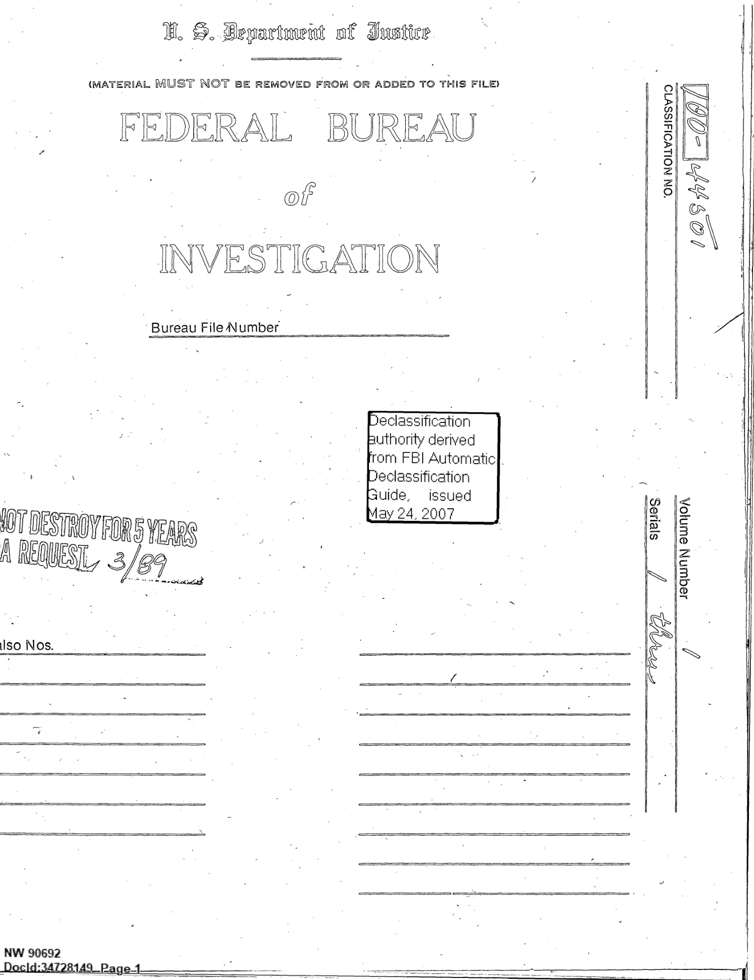 FBI correspondence on UFO sightings, 1967 and 1974 — opening source page