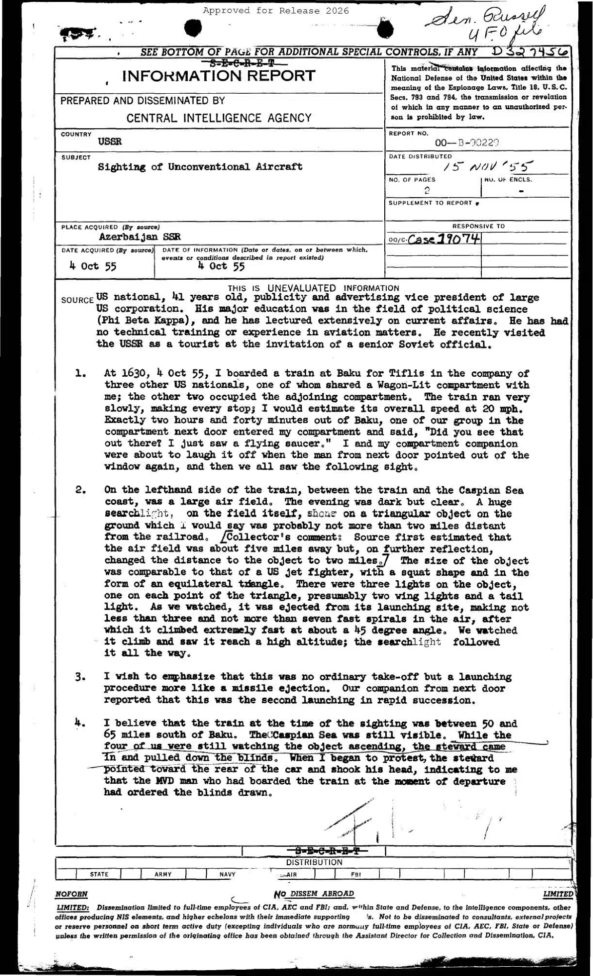 Reported unconventional aircraft near Baku, 1955 — opening source page