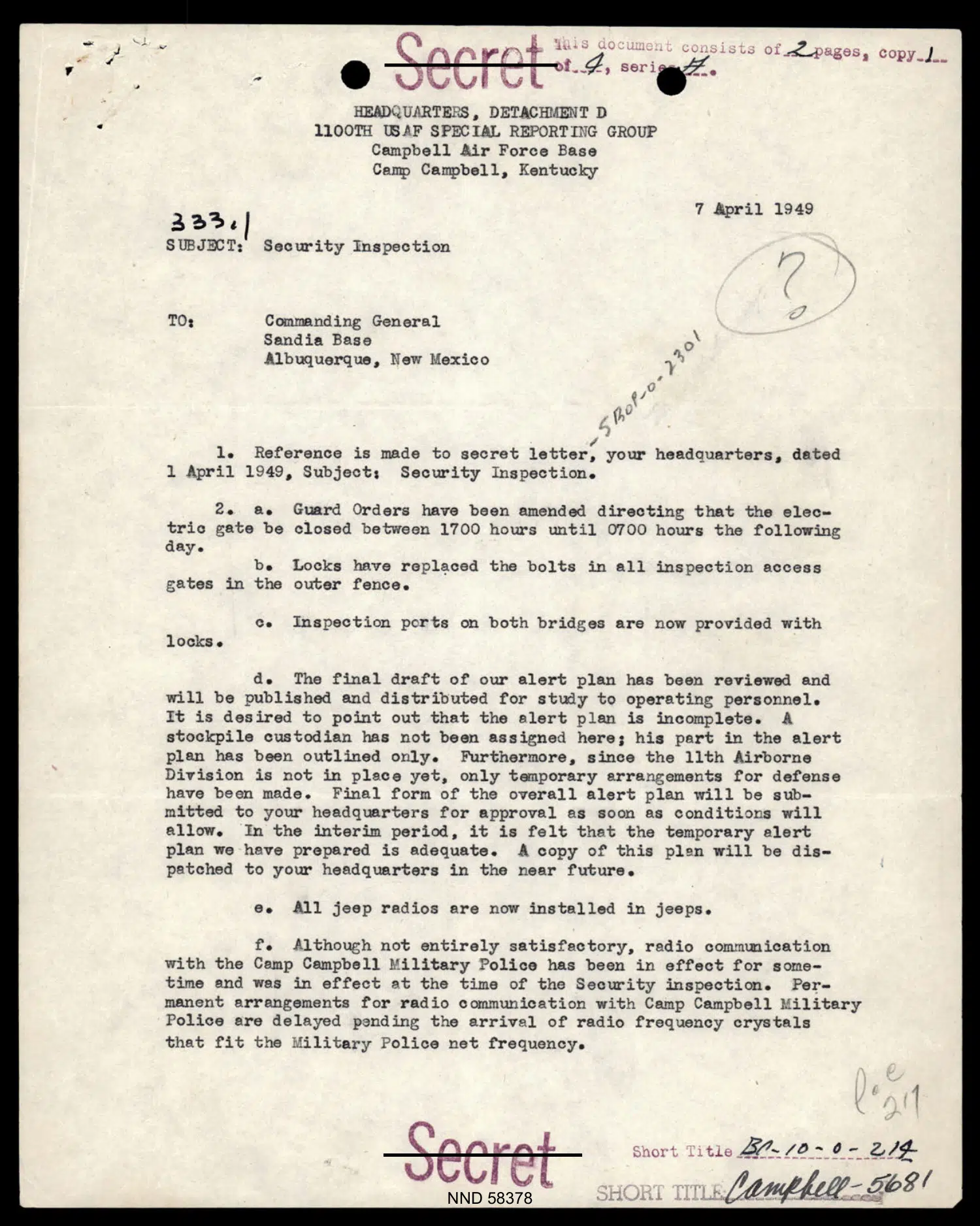 UAP sightings and investigations at Sandia Base, 1948–1950 — opening source page
