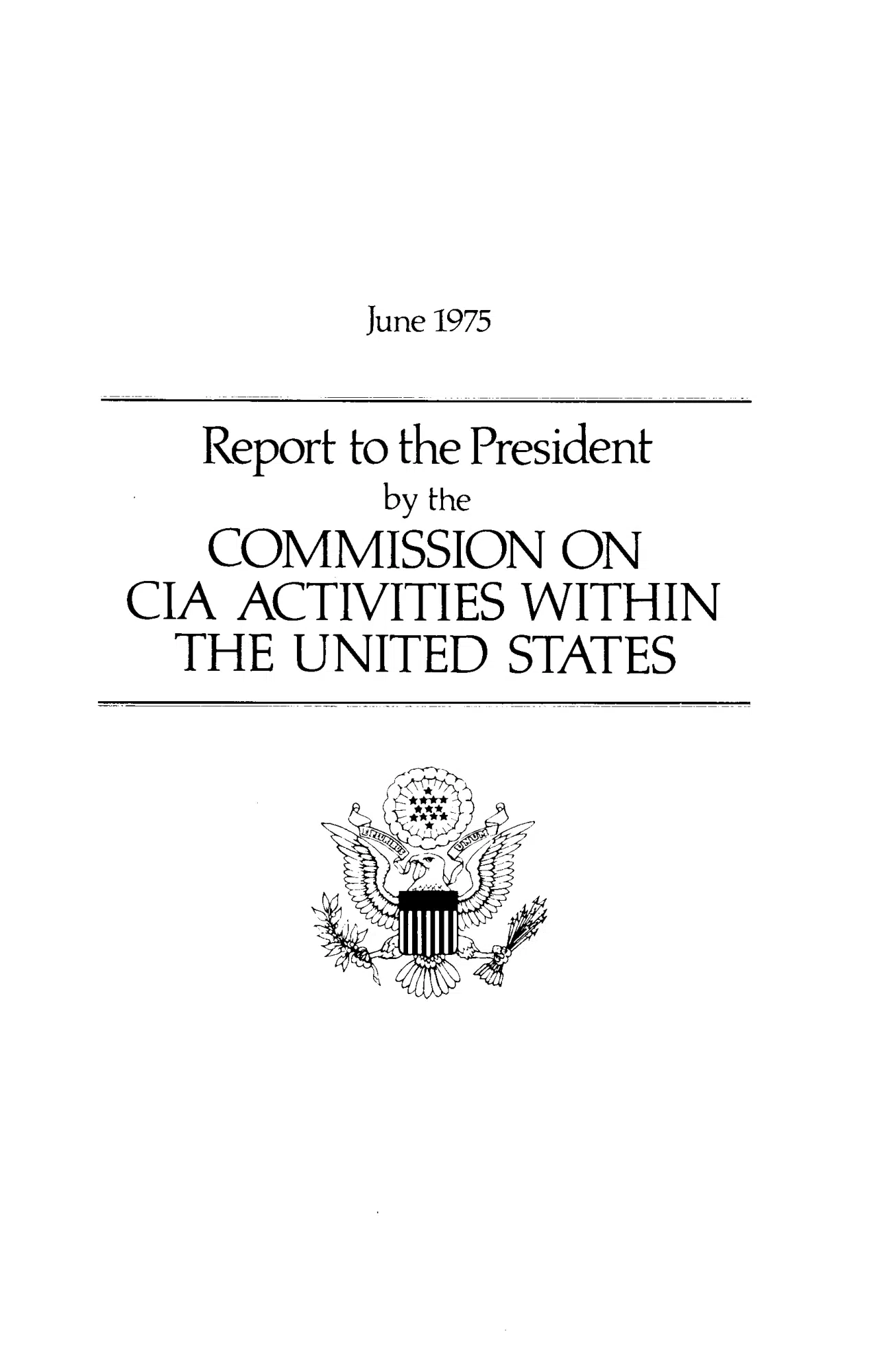 Report to the President by the Commission on CIA Activities within the United States — title and front matter — opening source page