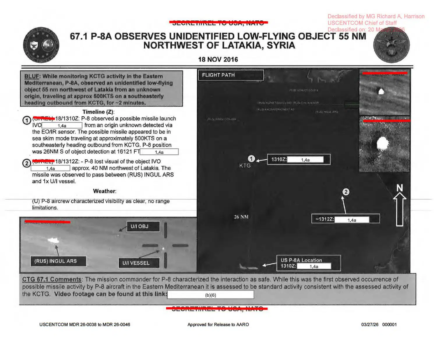 UAP mission briefing: P-8A sensor observation near Latakia, 2016 — opening source page