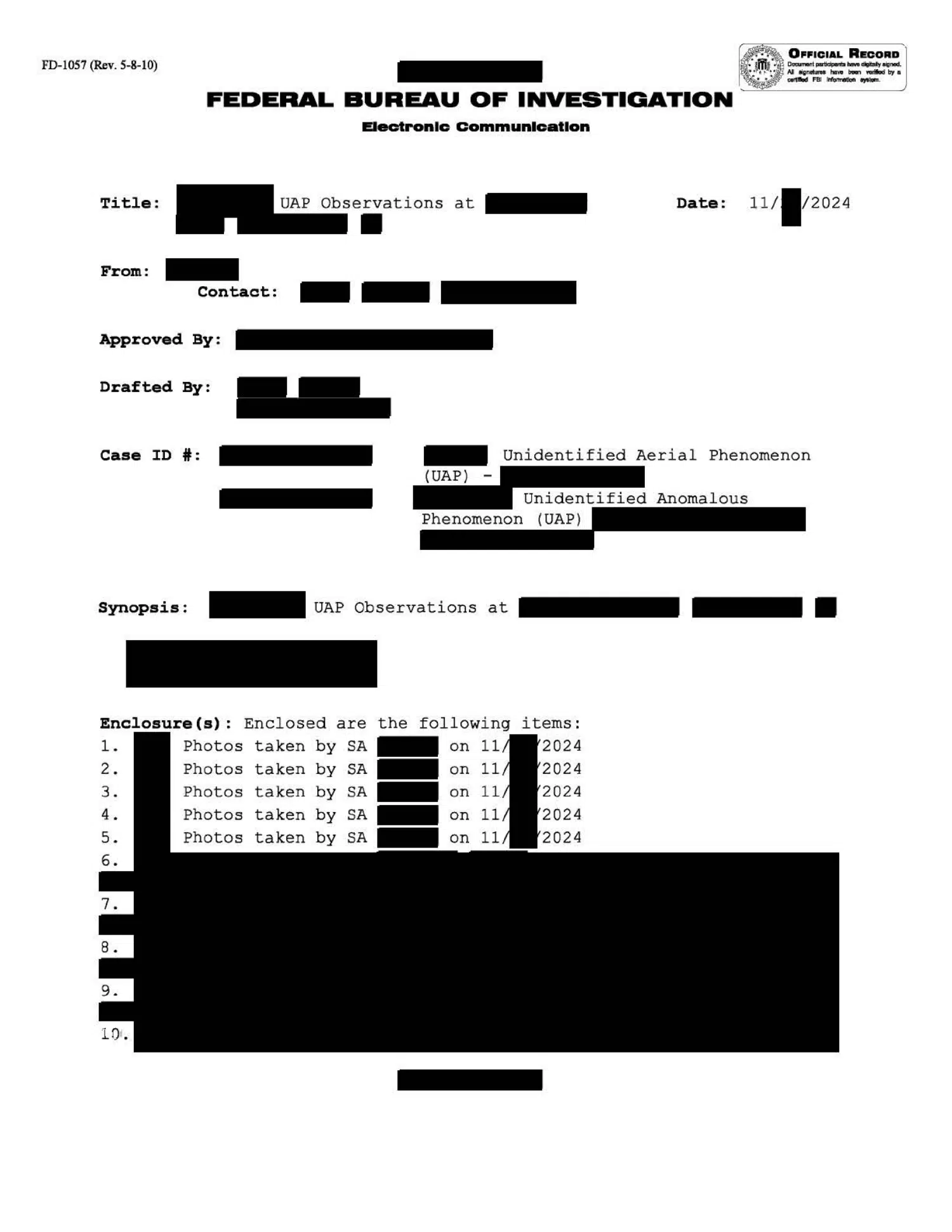 FBI agents' observations, Northeastern United States, November 2024 — opening source page